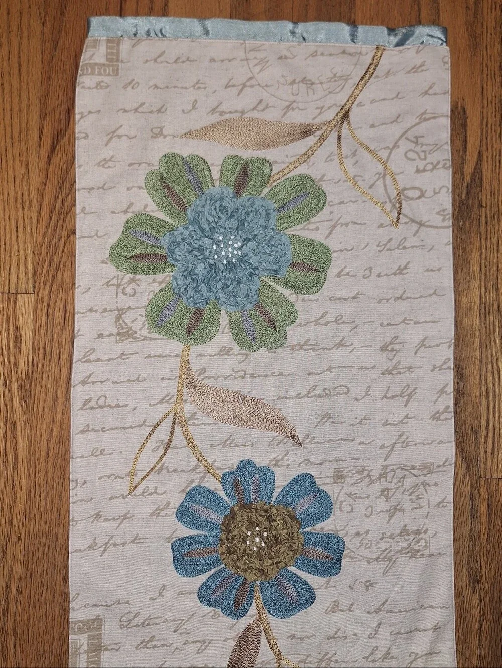 PIER 1 IMPORTS CottonLinen 13x76 Embroidered Azure Verde Floral Table Runner